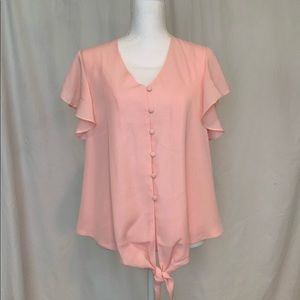 Pink Button Down / Tie Blouse Top